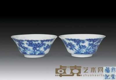 清光绪 青花竹石杯 3×5.5cm×2